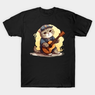 Scottish Fold Cat Playing Guitar T-Shirt